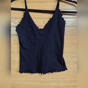 Free People Black Ribbed Spaghetti Strap Cami Top Size Extra S/P